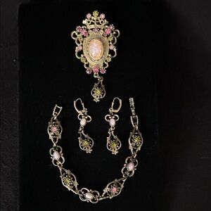 Vintage Contessa Fire Opal by S. Coventry Brooch, Pendant, Earring And Bracelet